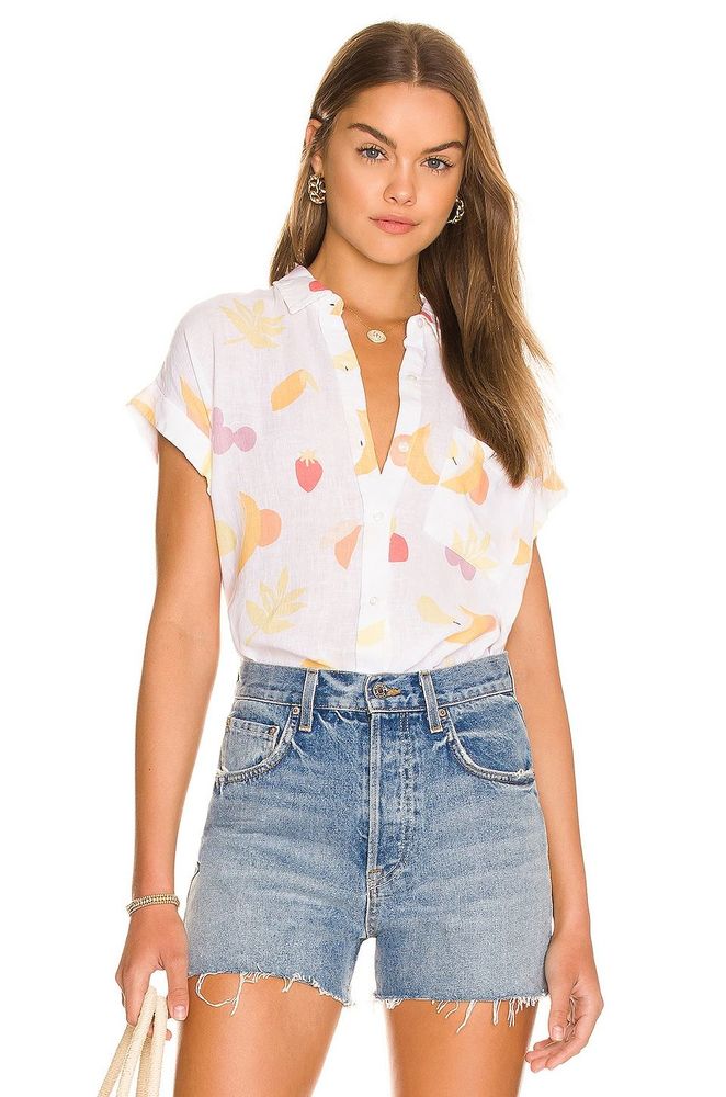 NEW Rails Whitney Short Sleeve Button Up Cut Out Fruits XS REVOLVE MSRP $148